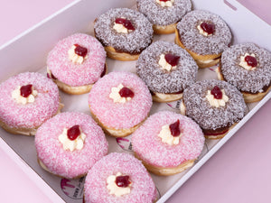 12 Chocolate & Strawberry Lamington Donuts