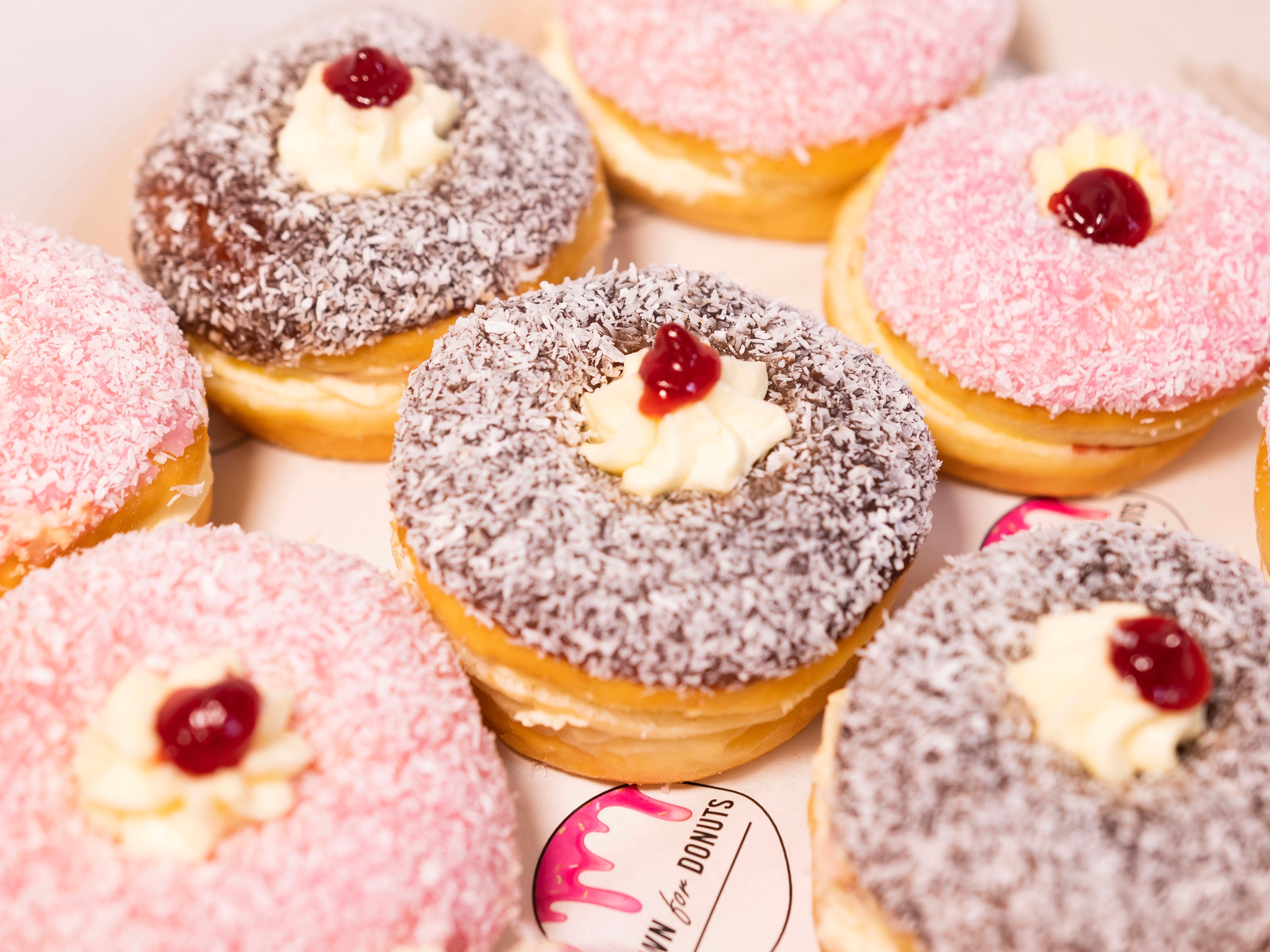 12 Chocolate & Strawberry Lamington Donuts