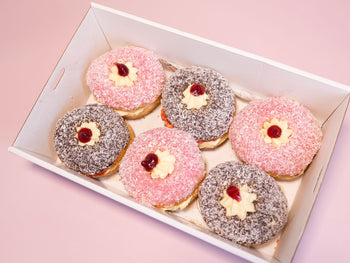 6 Chocolate & Strawberry Lamington Donuts