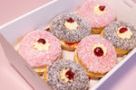 Load image into Gallery viewer, 6 Chocolate &amp; Strawberry Lamington Donuts
